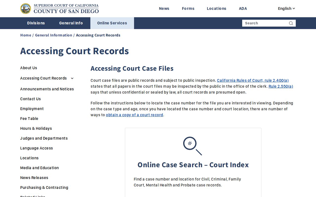 Lemon Grove public records access through San Diego Superior Court clerk files