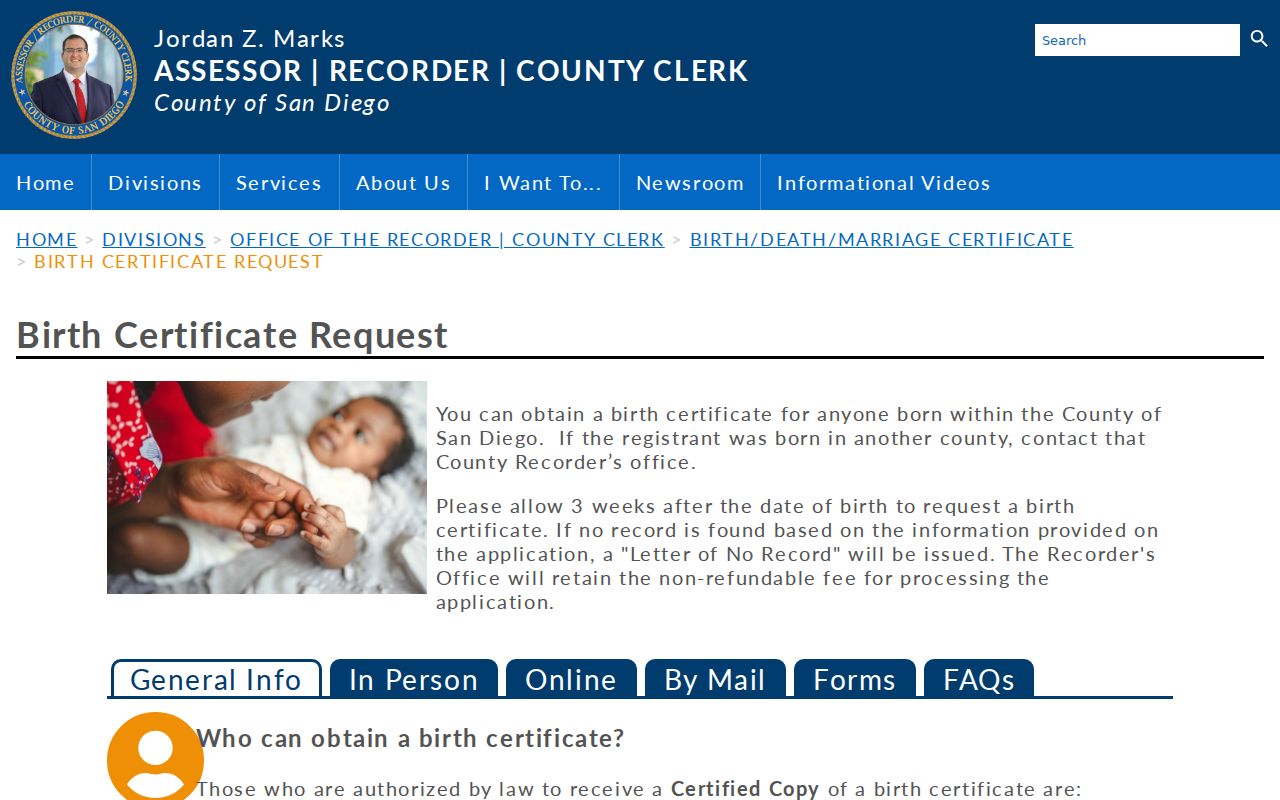 Lemon Grove public records rules for San Diego County birth certificates