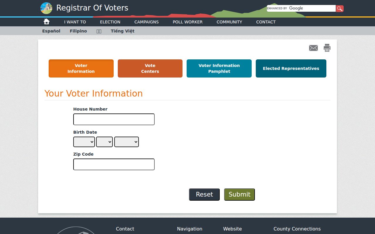 Lemon Grove voter registration lookup fields on the San Diego County form